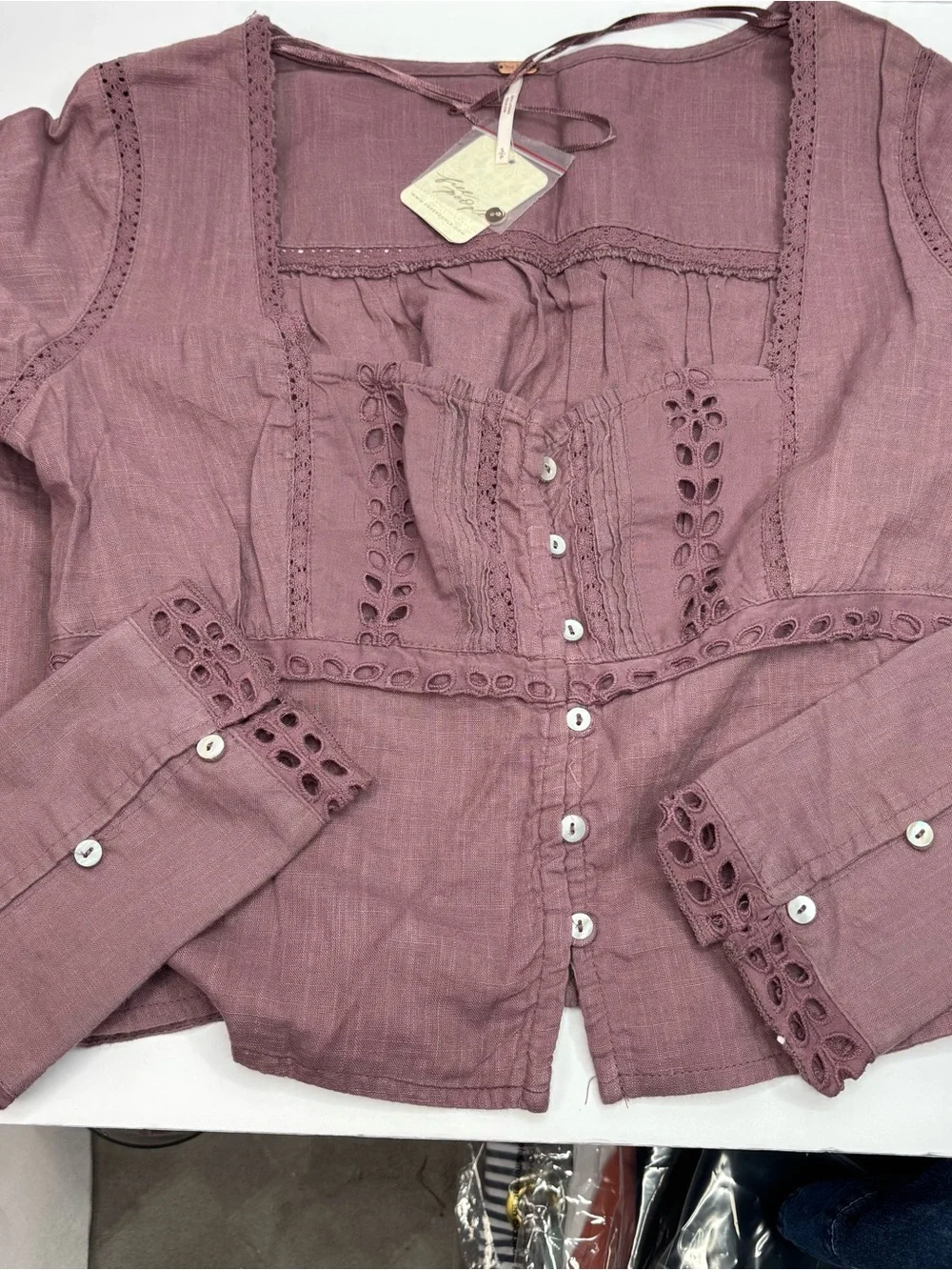 Free People Dusty Mauve Sweetheart Neckline Tiny Button Front Top Small NEW +Tag